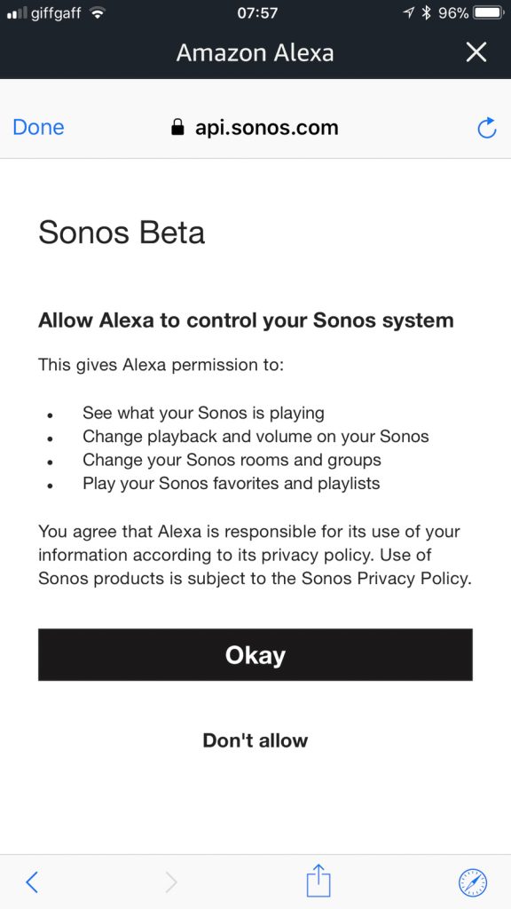 Give permission for Alexa to control Sonos