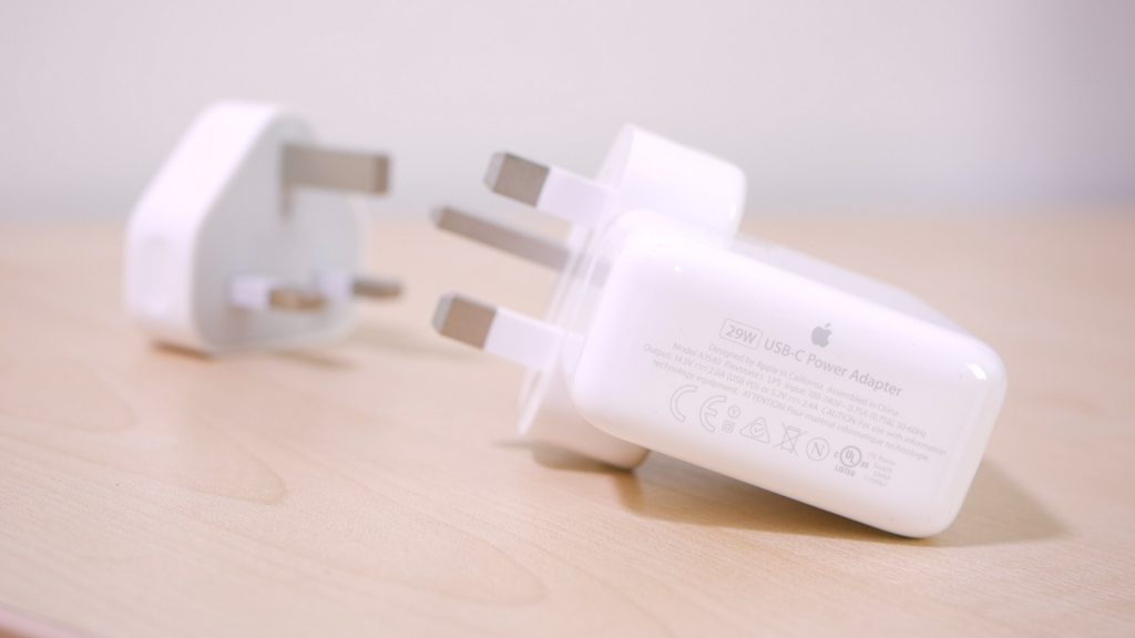 Apple 29W Fast Charger (with standard 5W Apple charger in the background)