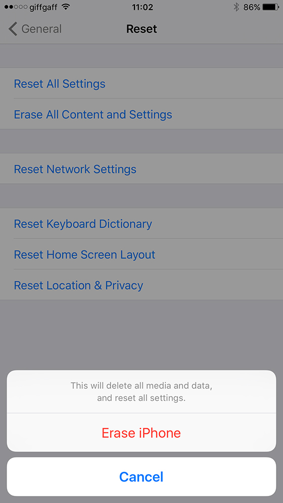 Complete reset of iPhone